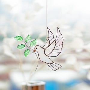 White Dove Stained Glass Birds Suncatcher Christmas Gifts Custom Stained Glass Wall Decor Spiritual Home Accent, Symbol of Peace, Mom gift