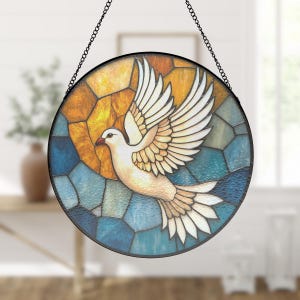 Holy Spirit Dove Stained Glass Suncatcher, Christian Peace Window Decor, Religious Easter Ornament, Faith Gift, Church Decor