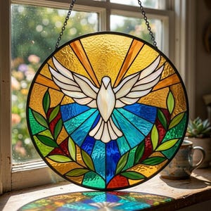 Holy Spirit Peace Dove Stained Glass Suncatcher, Christian Religious Decor, Faith Gift