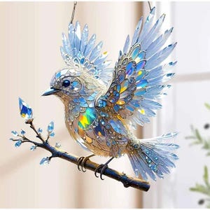 Crystal Bird Suncatcher Hanging Ornament, Iridescent Window Decor Gift for Bird Lovers